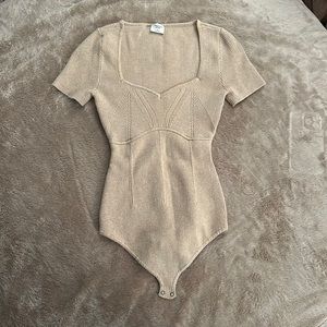 Abercrombie & Fitch Beige sweet heart Ribbed Knit Bodysuit